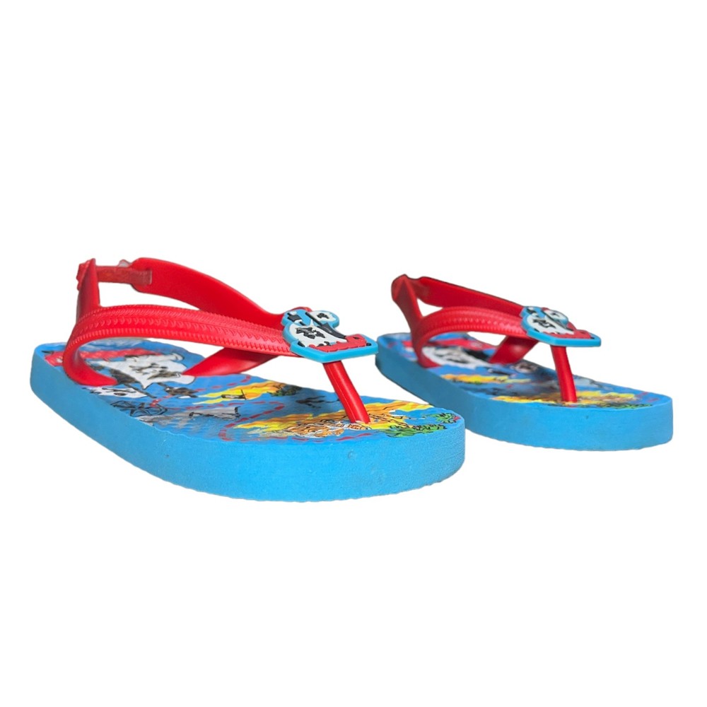 Wonder Nation Toddler Boys Flip Flops Sandals Size 7/8 Blue/Red Pirate Ship Slip